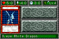 B.eye White Dragon (青眼の白龍：ブルーアイズ・ホワイトドラゴン) — level 4 Dragon, flying — 5 hearts, attack 40, defence 30 — faces Sum Atk4 Mov2 Def Mov Mag