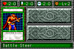 Battle Steer (牛魔人) — level 2 Beast — 2 hearts, attack 20, defence 20 — faces Sum Sum Sum Mov3 Tra4 Def