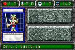 Celtic Guardian (エルフの剣士) — level 2 Warrior — 1 heart, attack 20, defence 10 — faces Sum Sum Sum Mov3 Mag3 Tra