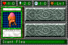 Giant Flea (吸血ノミ) — level 1 Beast — 1 heart, attack 20, defence 10 — faces Sum Sum Sum Sum Tra Mov