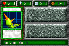 Larvae Moth (ラーバモス) — level 1 Beast — 2 hearts, attack 20, defence 20 — faces Sum Sum Sum Sum Def Mov