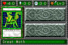 Great Moth (グレートモス) — level 3 Beast, flying — 4 hearts, attack 30, defence 30 — faces Sum Sum Def Atk Mov Mov2