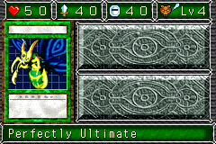 Perfectly Ultimate (完全究極態グレートモス) — level 4 Beast, flying — 5 hearts, attack 40, defence 40 — faces Sum Mov4 Atk2 Def Tra2 Tra