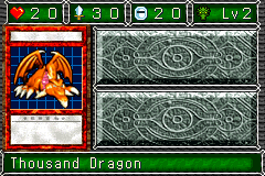 Thousand Dragon (千年竜：サウザンド・ドラゴン) — level 2 Dragon — 2 hearts, attack 30, defence 20 — faces Sum Sum Sum Def Atk7 Mov2