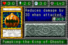 Pumpking the King of Ghosts (ゴースト王　パンプキング) — level 3 Undead — 3 hearts, attack 20, defence 30 — faces Sum Sum Mag2 Def3 Atk2 Mov — Reduces damage by 30 when attacked. — costs 3 defence
