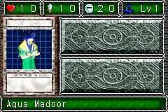 Aqua Madoor (アクア・マドール) — level 1 Spellcaster — 1 heart, attack 10, defence 20 — faces Sum Sum Sum Sum Tra Atk2