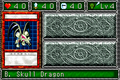 B. Skull Dragon (ブラック・デーモンズ・ドラゴン) — level 4 Dragon, flying — 4 hearts, attack 40, defence 40 — faces Sum Mov3 Def3 Mag Atk Atk