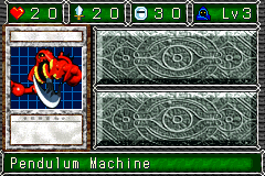 Pendulum Machine (振り子刃の拷問機械) — level 3 Spellcaster — 2 hearts, attack 20, defence 30 — faces Sum Sum Mov Atk Tra Mag3