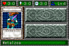 Metalzoa (メタル・デビルゾア) — level 4 Spellcaster — 3 hearts, attack 30, defence 30 — faces Sum Mov8 Atk Def8 Tra4 Mag