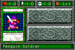 Penguin Soldier (ペンギン・ソルジャー) — level 1 Beast — 1 heart, attack 10, defence 10 — faces Sum Sum Sum Sum Mov2 Mov3