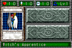Witch's Apprentice (見習い魔女) — level 1 Spellcaster — 1 heart, attack 10, defence 10 — faces Sum Sum Sum Sum Mov2 Tra
