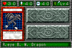 R.eye B. M. Dragon (レッドアイズ・ブラックメタルドラゴン) — level 4 Dragon, flying — 3 hearts, attack 40, defence 40 — faces Sum Mov2 Def Atk Mag3 Tra2