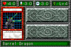 Barrel Dragon (リボルバー・ドラゴン) — level 4 Dragon — 4 hearts, attack 30, defence 30 — faces Sum Mov6 Mag Tra2 Tra2 Def