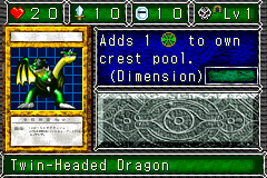 Twin-Headed Dragon (ツイン・ヘッド・グリフォン) — level 1 Undead, tunnelling — 2 hearts, attack 10, defence 10 — faces Sum Sum Sum Sum Mag2 Def — Adds 1 trap to own crest pool. (Dimension)