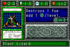 Blast Lizard (爆弾蜥蜴（とかげ）) — level 2 Beast — 2 hearts, attack 10, defence 10 — faces Sum Sum Sum Def Tra4 Atk — Destroys 1 foe Add 1 magic/level. — costs 3 magic