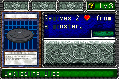 Exploding Disc (地雷) — level 3 Item — 0 hearts, attack 0, defence 0 — faces Sum Sum Def2 Mag2 Mov3 Mov2 — Removes 2 HP from a monster.