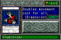Gluminizer (グラビティウェーブ) — level 2 Item — 0 hearts, attack 0, defence 0 — faces Sum Sum Sum Def2 Mov2 Atk — Doubles movement cost for all. (Dimension)