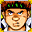 A green headband, a stern face.
