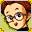 Round glasses and brown hair, a mild look.