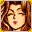 Long brown hair, eyes closed, red lips.