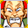A bald old man in a fury, teeth bared, mouth wide.