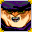 A very wide face under a black hat, grinning.