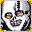 A white skull-like mask with stitches.