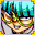 Teal hair and round glasses.