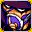 A purple hat brim and a purple mask with gold detailing.
