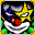 A painted clown face with a star.