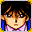 Brown hair, a stern look.