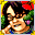 Dark hair, a flower at the ear, a snake beside.